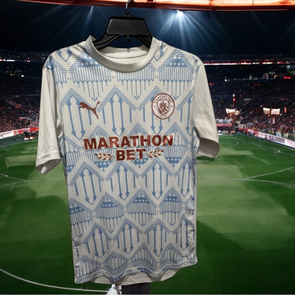 Puma White and Blue Manchester city stadium soccer jersey size m